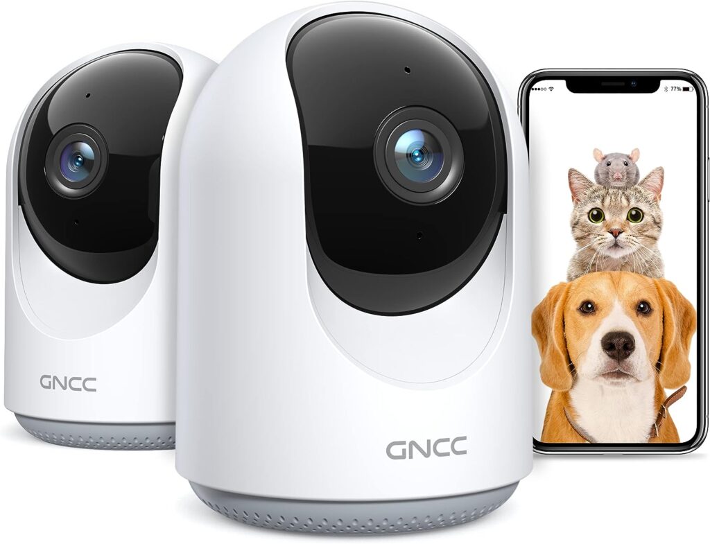 GNCC Pet Camera with Phone APP, Indoor Camera for Baby/Pet/Security(2 Pack), Wi-Fi Camera with Motion/Sound Detection, SDCloud Storage, 2-Way Audio, Horizontal Remote, Manual Up and Down