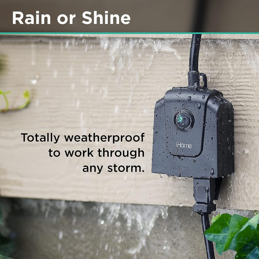 iHome Flow Outdoor Smart Plug with Dual Sockets, Weatherproof IPX3 WiFi Plug with 2 Individually Controlled Smart Outlets, Works with Alexa  Google Home Voice Activation