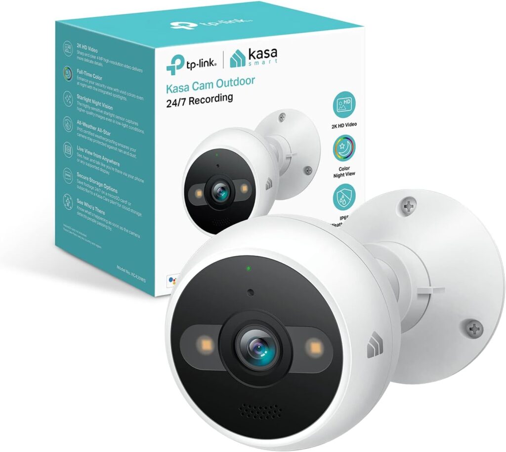 Kasa 4MP 2K Security Camera Outdoor Wired, IP65, Starlight Sensor  98 Ft Night Vision, Motion/Person Detection, 2-Way Audio w/Siren, Cloud/SD Card Storage, Alexa Google Assistant Compatible(KC420WS)