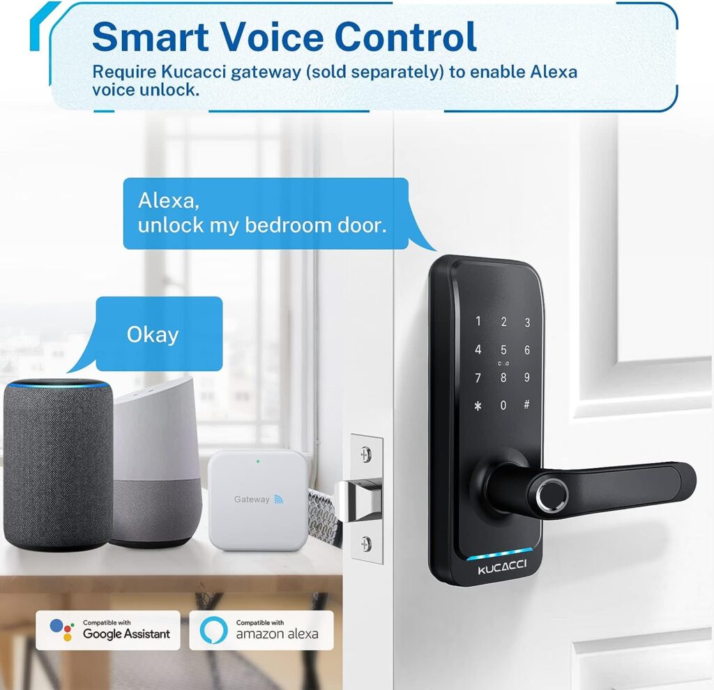KUCACCI Smart Keyless Entry Fingerprint Digital Keypad Door Lock with Handle, Bluetooth WiFi Smart Door Handle for Smart Home(Black)