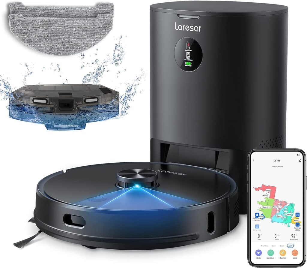 Laresar Robot Vacuum and Mop with Auto Dirt Disposal, Max 3500pa Suction, App Control, Editable Map, Lidar Navigation Smart Mapping, Works with Alexa, L6 Pro Robot Vacuum Cleaner Ideal for Pet Hair