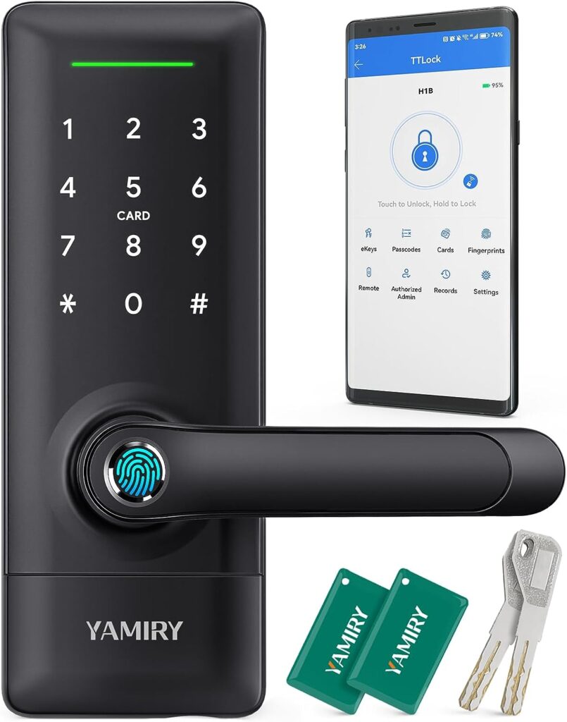 Smart Door Lock, Yamiry Smart Door Handle, Biometric Fingerprint Door Lock, Keyless Entry Door Lock with Handle, Electronic Door Lock, Code Door Lock with Keypad, WiFi Door Lock with APP Control