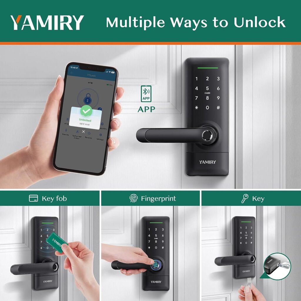 Smart Door Lock, Yamiry Smart Door Handle, Biometric Fingerprint Door Lock, Keyless Entry Door Lock with Handle, Electronic Door Lock, Code Door Lock with Keypad, WiFi Door Lock with APP Control