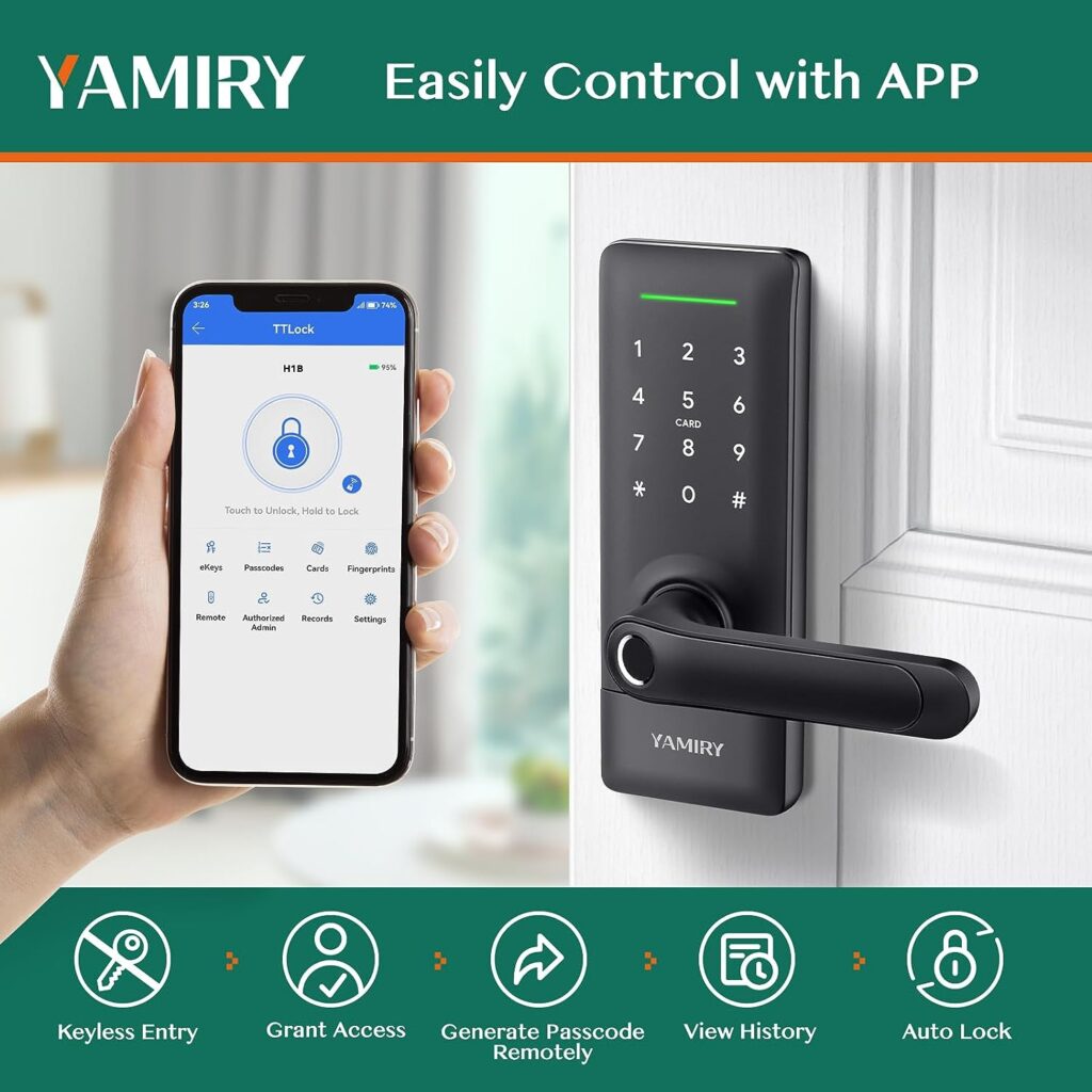 Smart Door Lock, Yamiry Smart Door Handle, Biometric Fingerprint Door Lock, Keyless Entry Door Lock with Handle, Electronic Door Lock, Code Door Lock with Keypad, WiFi Door Lock with APP Control