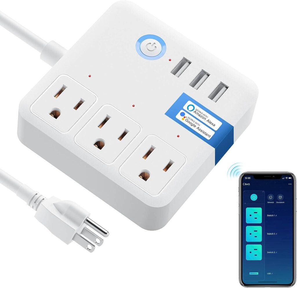 Smart Plug Power Strip, WISEBOT USB Surge Protector with 3 Individually Controlled Smart Outlets and 3 USB Ports, Works with Alexa Google Home, WiFi Timer Plug Extender for Travel, UL, 2.4G WiFi Only