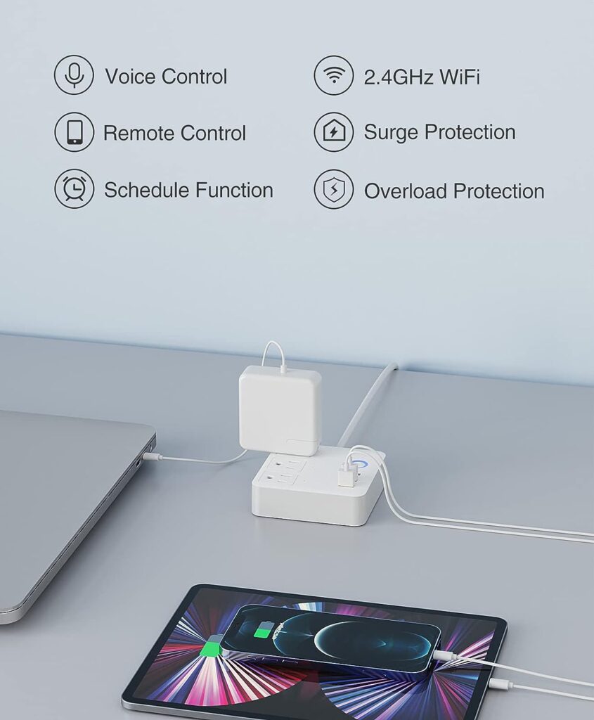 Smart Plug Power Strip, WISEBOT USB Surge Protector with 3 Individually Controlled Smart Outlets and 3 USB Ports, Works with Alexa Google Home, WiFi Timer Plug Extender for Travel, UL, 2.4G WiFi Only