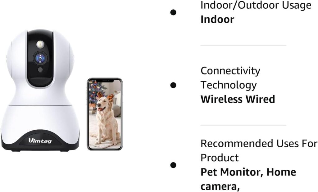 VIMTAG Pet Camera, 2.5K HD Pet Cam,360° Pan/Tilt View Angel with Two Way Audio, Dog Camera with Phone APP, Motion Tracking Alarm,Night Vision,24/7 Recording with Cloud/Local SD, Smart Home Indoor Cam