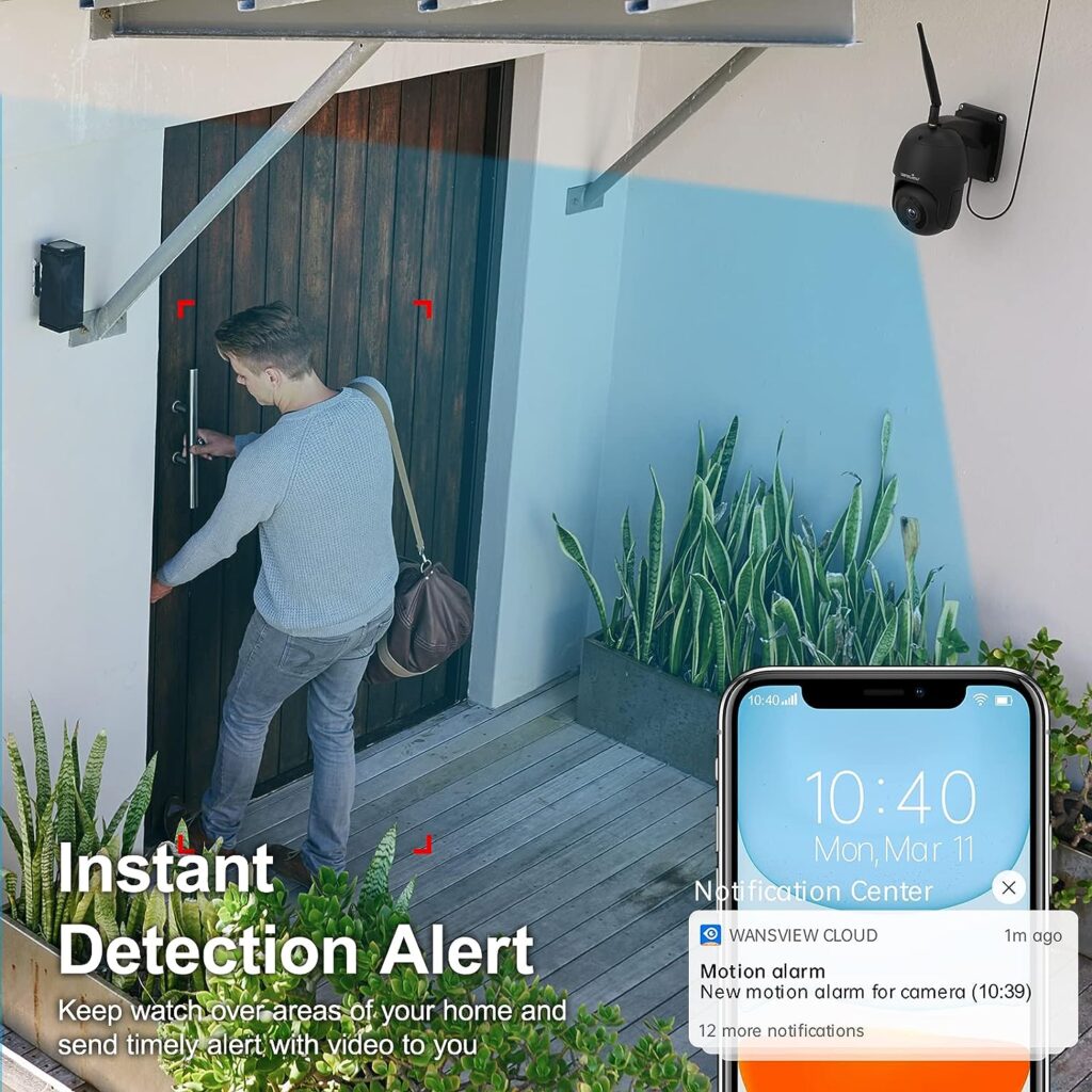 wansview Security Camera Outdoor, 1080P Pan-Tilt 360° Surveillance Waterproof WiFi Camera, Night Vision, 2-Way Audio, Smart Siren, SD Card StorageCloud Storage, Works with Alexa W9-B (With RJ45 Port)