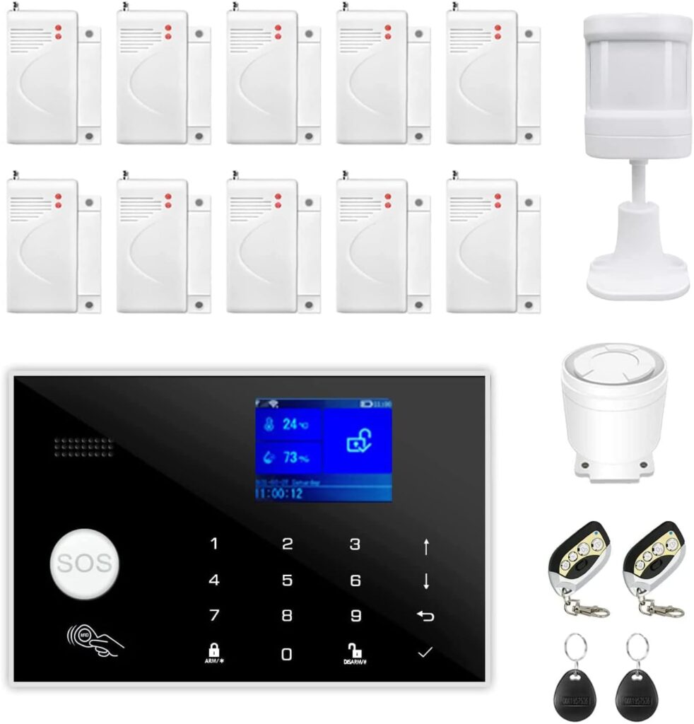 WiFi and GSM 17-Piece kit, Wireless Home Security Alarm System, Door/Window Sensor Entry Sensors (x10) with Smart Life and Tuya App Alert, 24/7 Monitoring Works with Google Assistant and Alexa