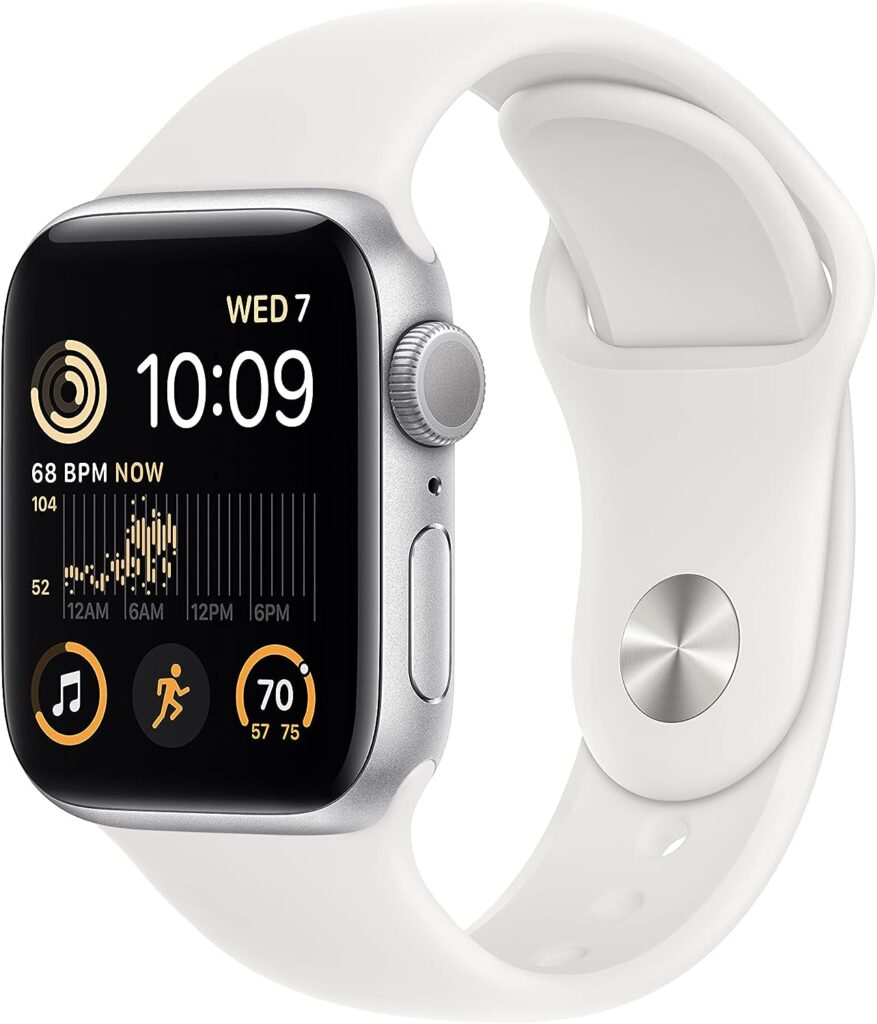 Apple Watch SE (2nd Gen) [GPS 40mm] Smart Watch w/Silver Aluminum Case  White Sport Band - S/M. Fitness  Sleep Tracker, Crash Detection, Heart Rate Monitor, Retina Display, Water Resistant