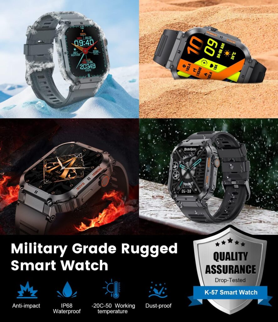 ESFOE Smart Watches for Men with Call,2023 Newest 1.96’’ HD IP68 Waterproof Rugged Military Smartwatch,60 Days Battery,100+ Sport Modes,Blood Pressure/Sleep Monitor Fitness Tracker for Android  iOS