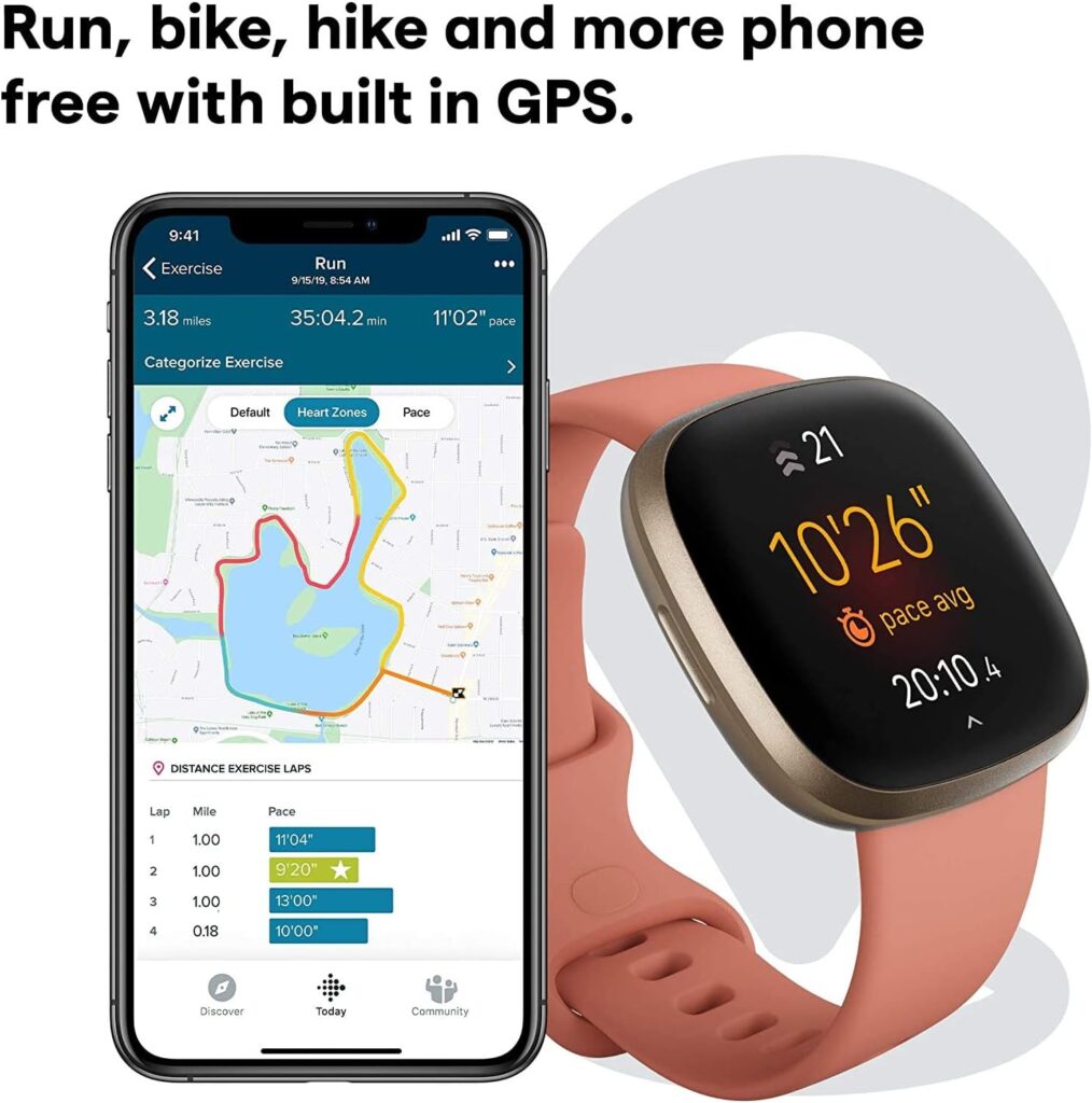 Fitbit Versa 3 Health  Fitness Smartwatch with GPS, 24/7 Heart Rate, Alexa Built-in, 6+ Days Battery, Pink/Gold, One Size (S  L Bands Included)