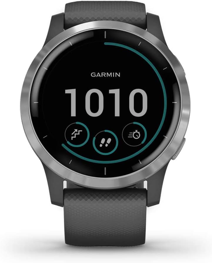 Garmin 010-02174-01 Vivoactive 4, GPS Smartwatch, Features Music, Body Energy Monitoring, Animated Workouts and More, Silver with Gray Band (Refurbished)