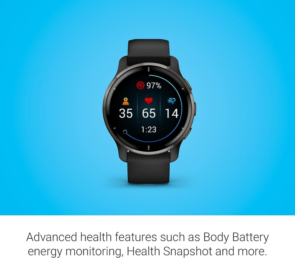 Garmin 010-02496-01 Venu 2 Plus, GPS Smartwatch with Call and Text, Advanced Health Monitoring and Fitness Features, Slate with Black Band
