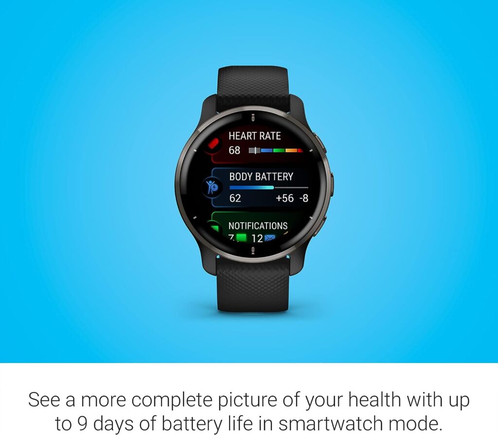 Garmin 010-02496-01 Venu 2 Plus, GPS Smartwatch with Call and Text, Advanced Health Monitoring and Fitness Features, Slate with Black Band