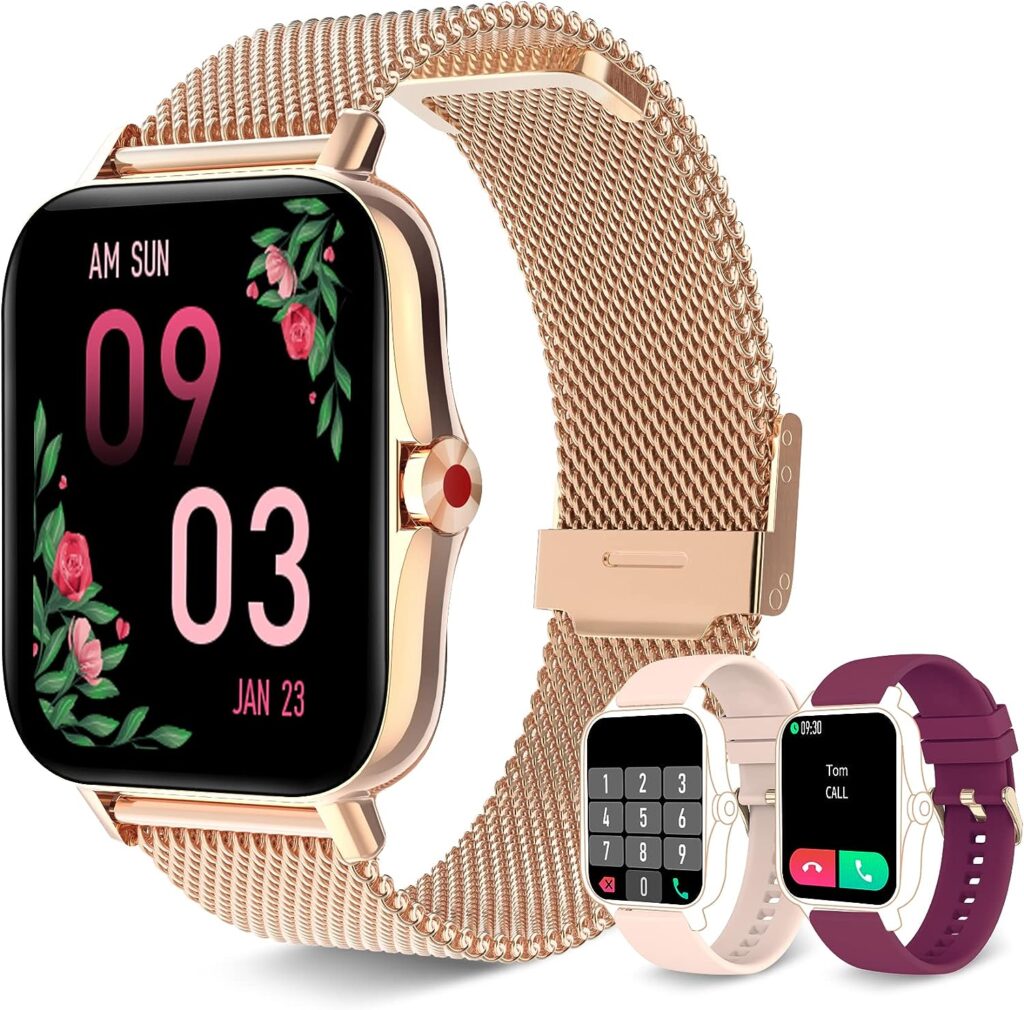 Iaret Smart Watch for Women(Call Receive/Dial), Fitness Tracker Waterproof Smartwatch for Android iOS Phones 1.7 HD Full Touch Screen Digital Watches with Heart Rate Sleep Monitor Pedometer, Gold