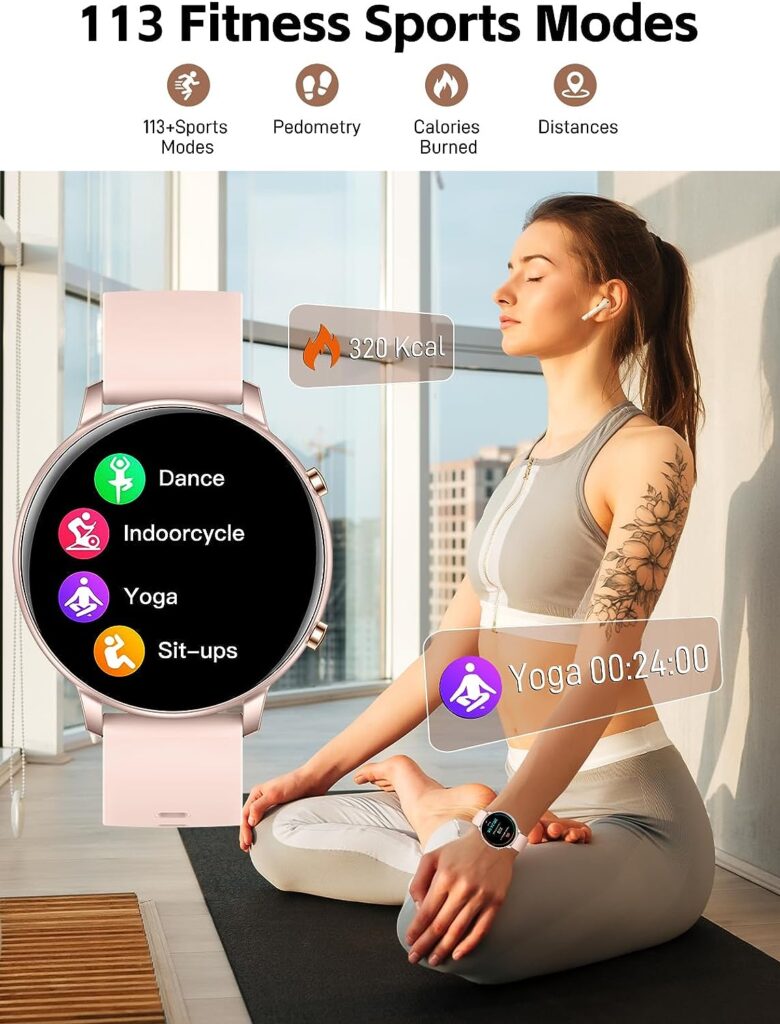 INEYES Smart Watches for Women Answer/Make Call, Fitness Tracker with 24/7 Heart Rate Blood Pressure and Blood Oxygen Monitor, Sleep Tracker Calorie Step Counter Waterproof Smartwatch for Android iOS