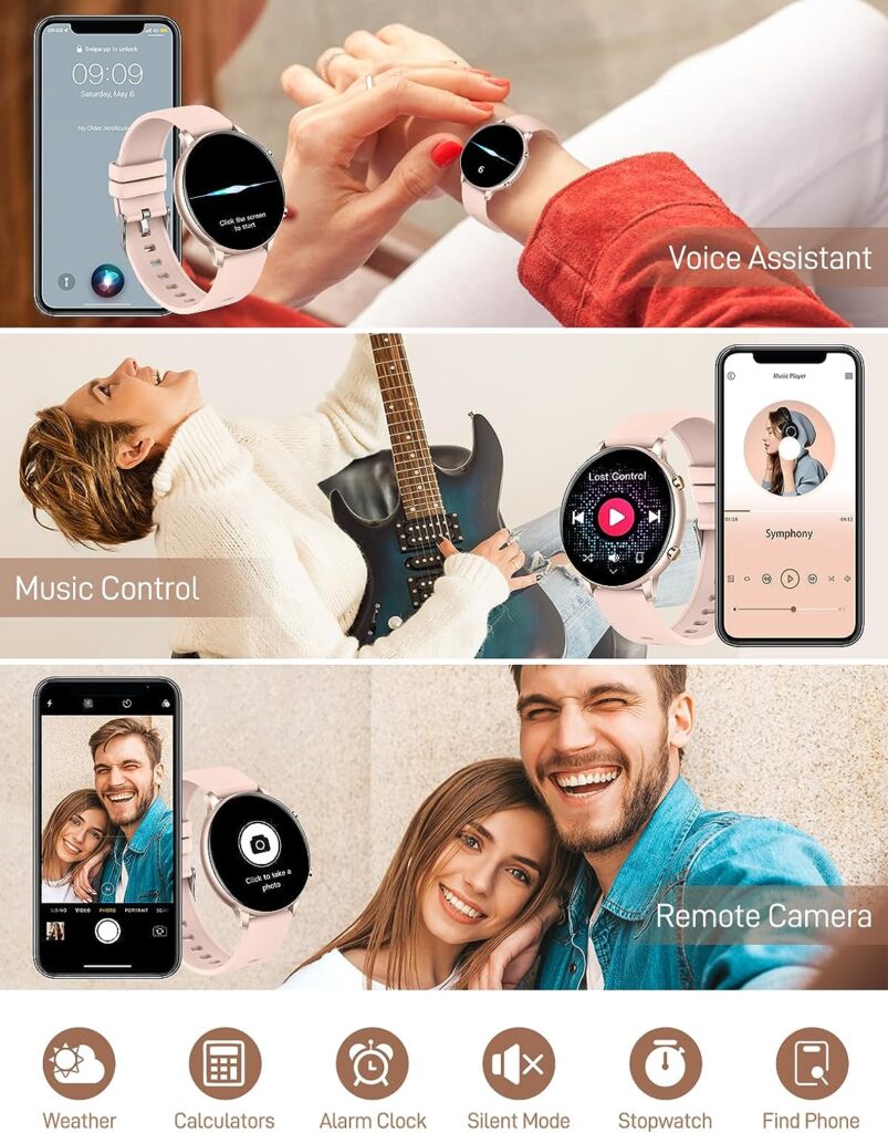 INEYES Smart Watches for Women Answer/Make Call, Fitness Tracker with 24/7 Heart Rate Blood Pressure and Blood Oxygen Monitor, Sleep Tracker Calorie Step Counter Waterproof Smartwatch for Android iOS
