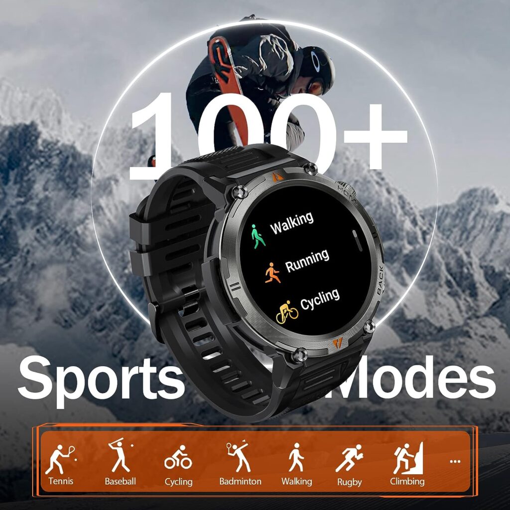 Military Smart Watch for Men with LED Flashlight 1.45” Rugged Waterproof Smart Watch with 100+ Sports Modes Fitness Tracker with Heart Rate Sleep Monitor Tactical Smartwatch for iPhone Samsung