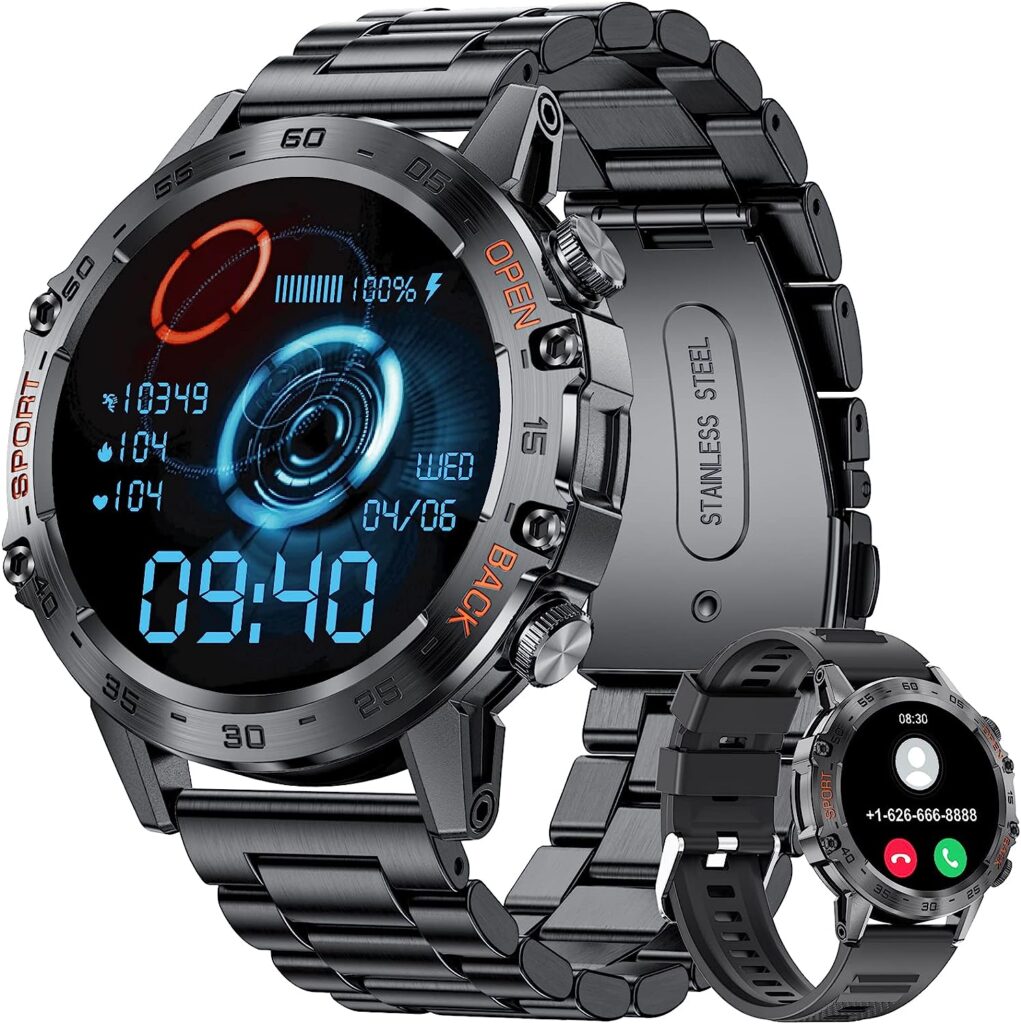 Military Smart Watches for Men, Smart Watch with Bluetooth Voice Call Compatible Android iOS Phone, Smartwatch with Heart Rate SpO2 Blood Pressure Sleep Monitor, IP67 Waterproof Tactical Watch, 400mAh