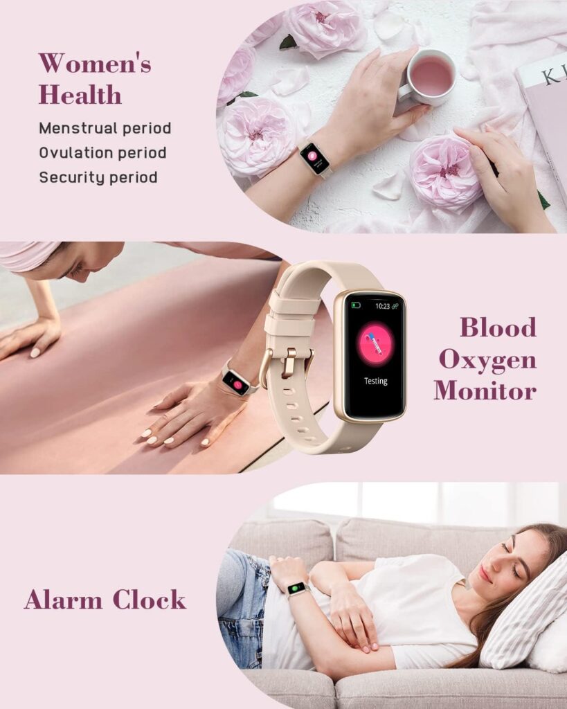 SHANG WING Smart Watches for Women Compatible with iPhone Android Phones, LYNN2 Slim Womens Watch Fitness Tracker Digital Watch with Heart Rate Monitor Pedometer Step/Sleep Tracker Waterproof Pink