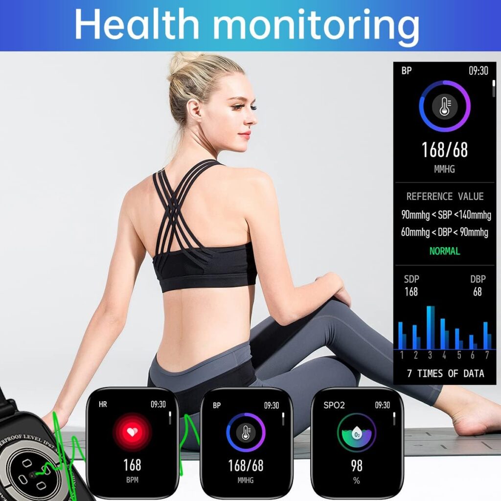 Smart Watch, 1.69 Touch Screen Fitness Watch for Men Women, Answer/Make Call Smartwatch for Android and iOS Phones, Fitness Tracker IP67 Waterproof with Blood Pressure Heart Rate Monitor