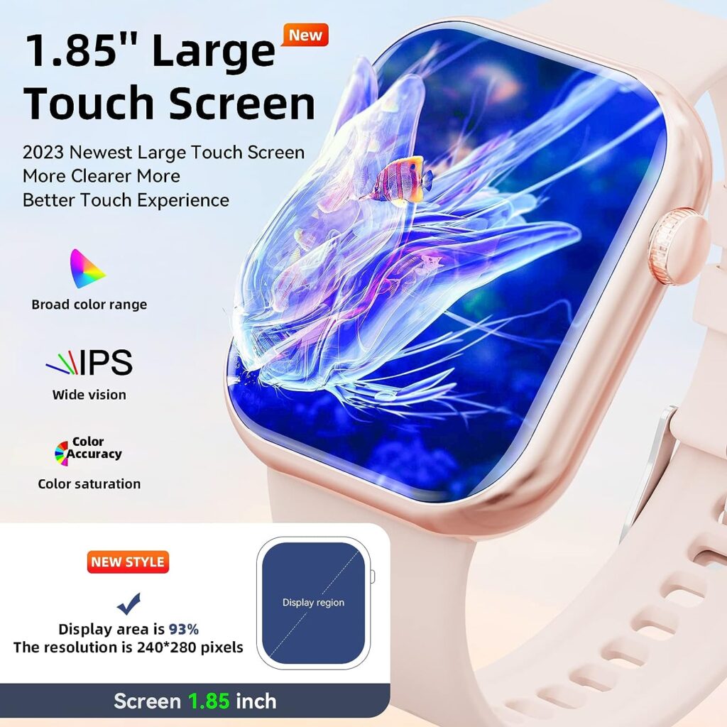 Smart Watch (Answer/Make Calls), 2023 Newest 1.85 Inch Fitness Tracker, Heart Rate/Sleep Monitor/Pedometer/Calories, Multiple Sports Modes, Waterproof Womens Mens Fitness Watch for Android iPhone
