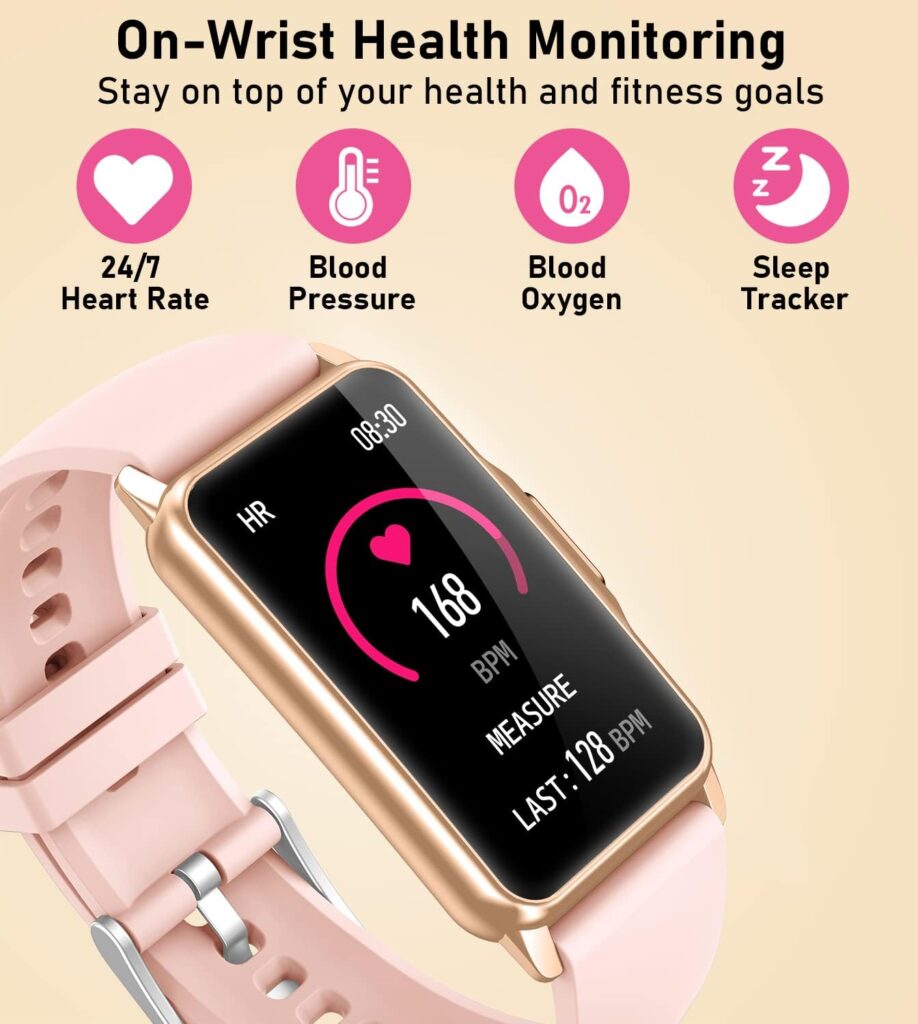 Smart Watch Fitness Tracker with Heart Rate Blood Oxygen Blood Pressure Sleep Monitor 100 Sports Modes Step Calorie Counter Activity Health Trackers IP68 Waterproof for Android Phones iPhone Women Men