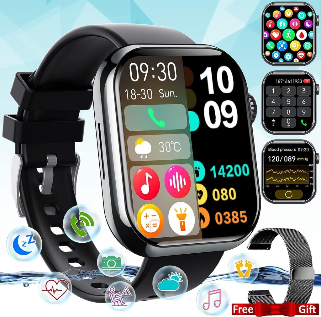 Smart Watch for Men Women, 1.88 Smartwatch with Blood Pressure Blood Glucose Heart Rate Monitor Touch Screen Bluetooth Watch (Make/Answer Call), IP67 Waterproof Smart Watch for Android Phones iOS