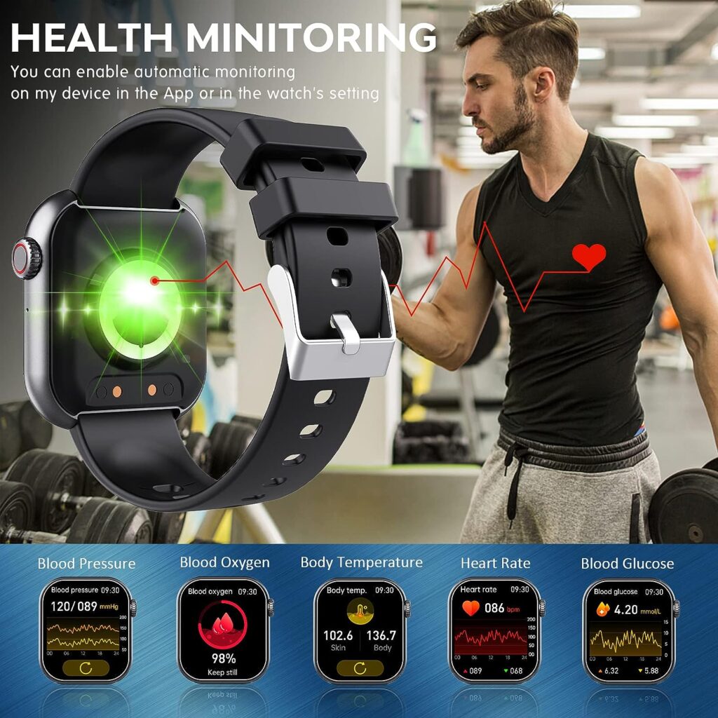 Smart Watch for Men Women, 1.88 Smartwatch with Blood Pressure Blood Glucose Heart Rate Monitor Touch Screen Bluetooth Watch (Make/Answer Call), IP67 Waterproof Smart Watch for Android Phones iOS