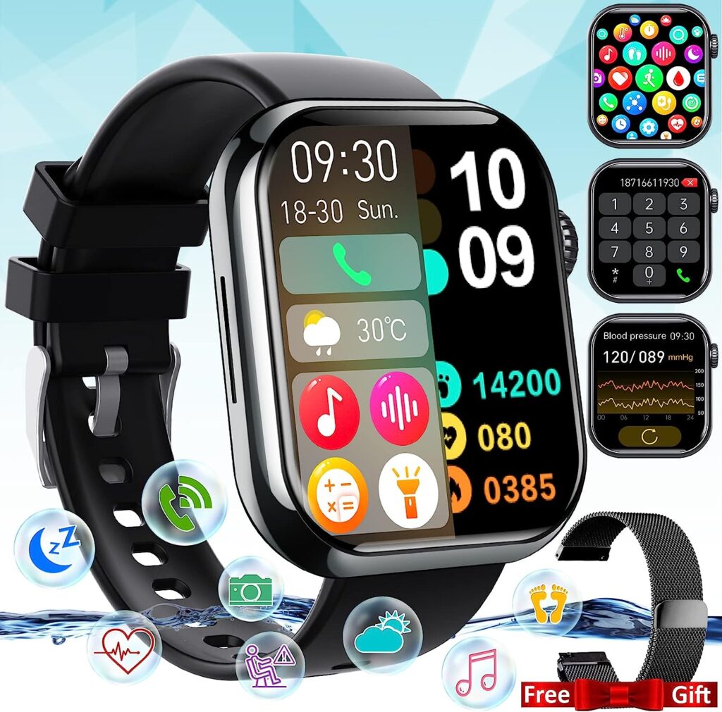 Smart Watch for Men Women, 1.88 Smartwatch with Blood Pressure Blood Glucose Heart Rate Monitor Touch Screen Bluetooth Watch (Make/Answer Call), IP67 Waterproof Smart Watch for Android Phones iOS