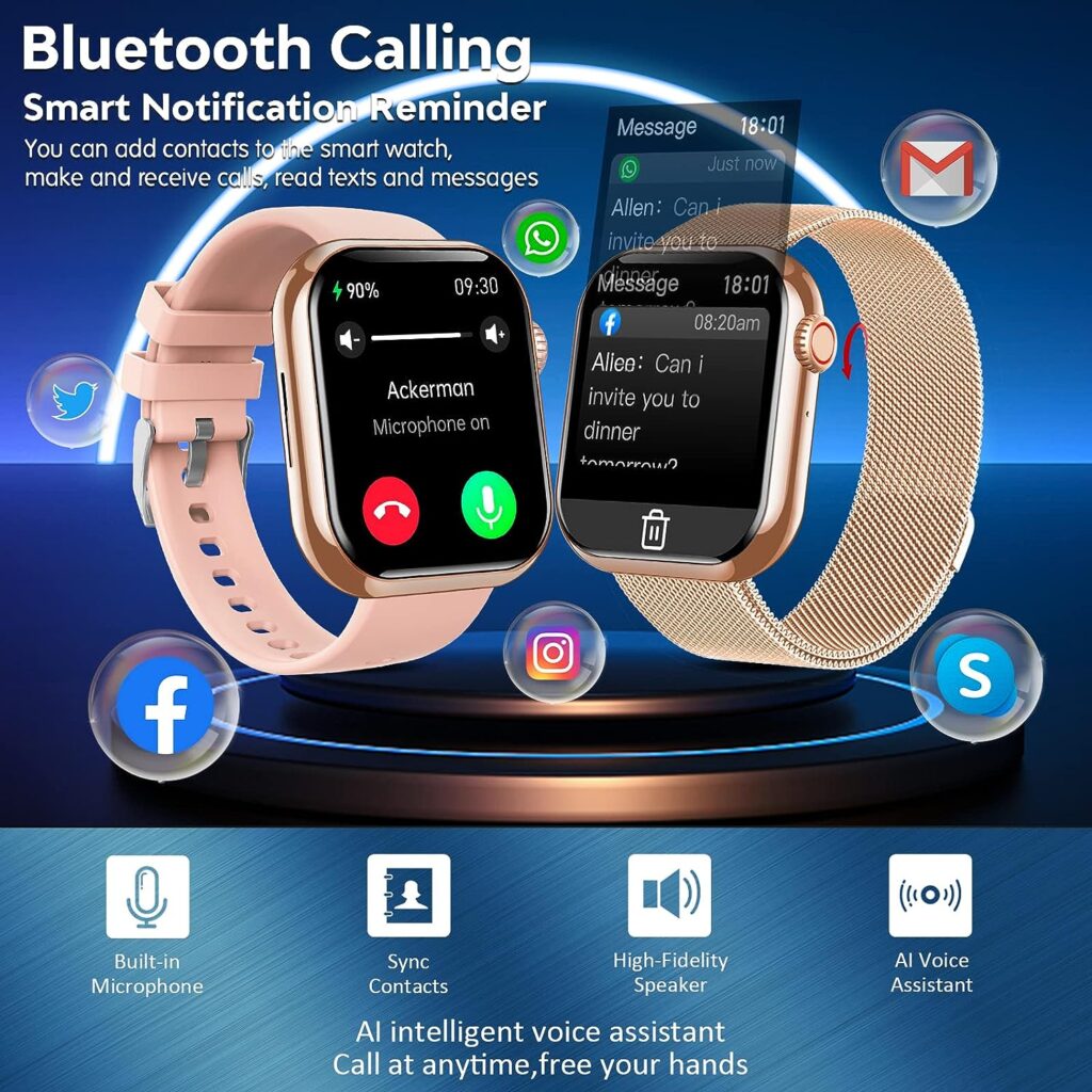 Smart Watch for Men Women,1.88 Smartwatch with Blood Glucose Blood Pressure Body Temperature Heart Rate Monitor Touch Screen IP67 Waterproof Bluetooth Watch (Make/Answer Call) for Android iOS Phones