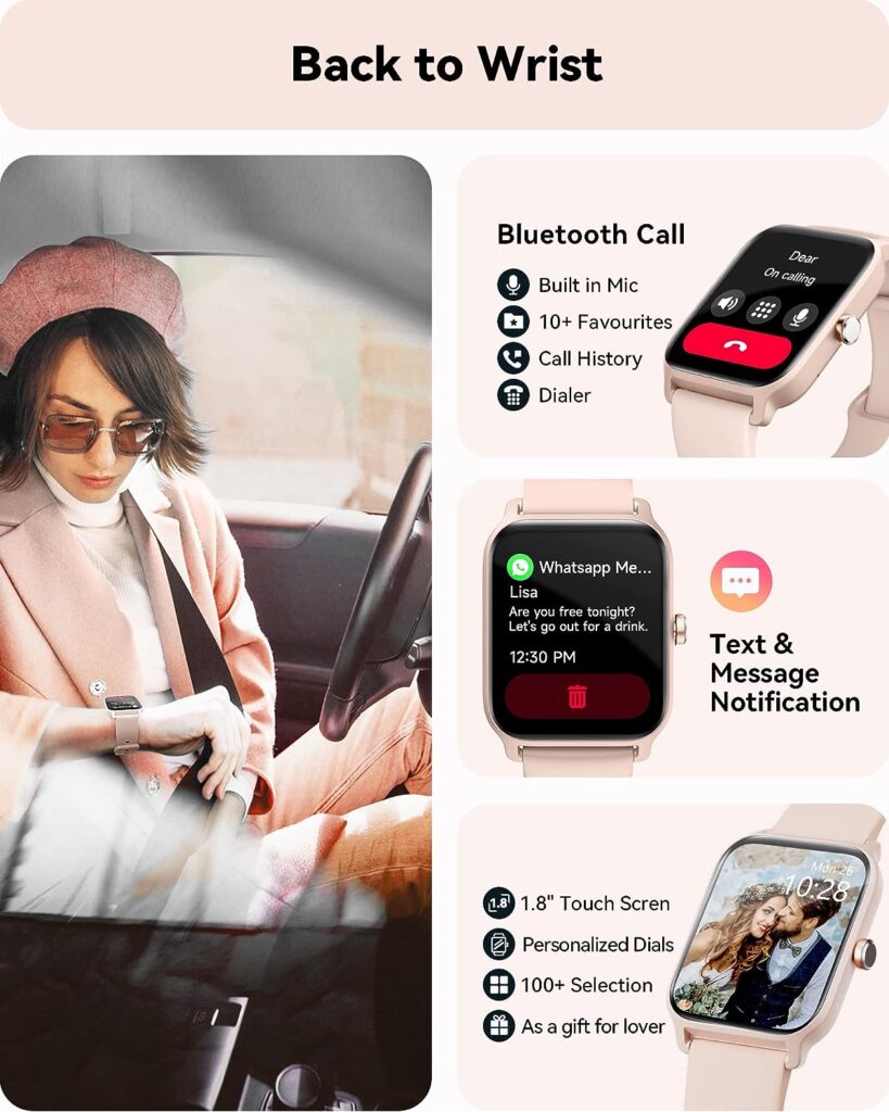 Smart Watch for Women,1.8Fitness Watch(Answer/Make Call),Alexa Built-in, [24H Heart Rate Sleep Blood Oxygen Monitor],5ATM Waterproof,100+Sports Modes Step Calorie Women Watches for iOSAndroid Phones