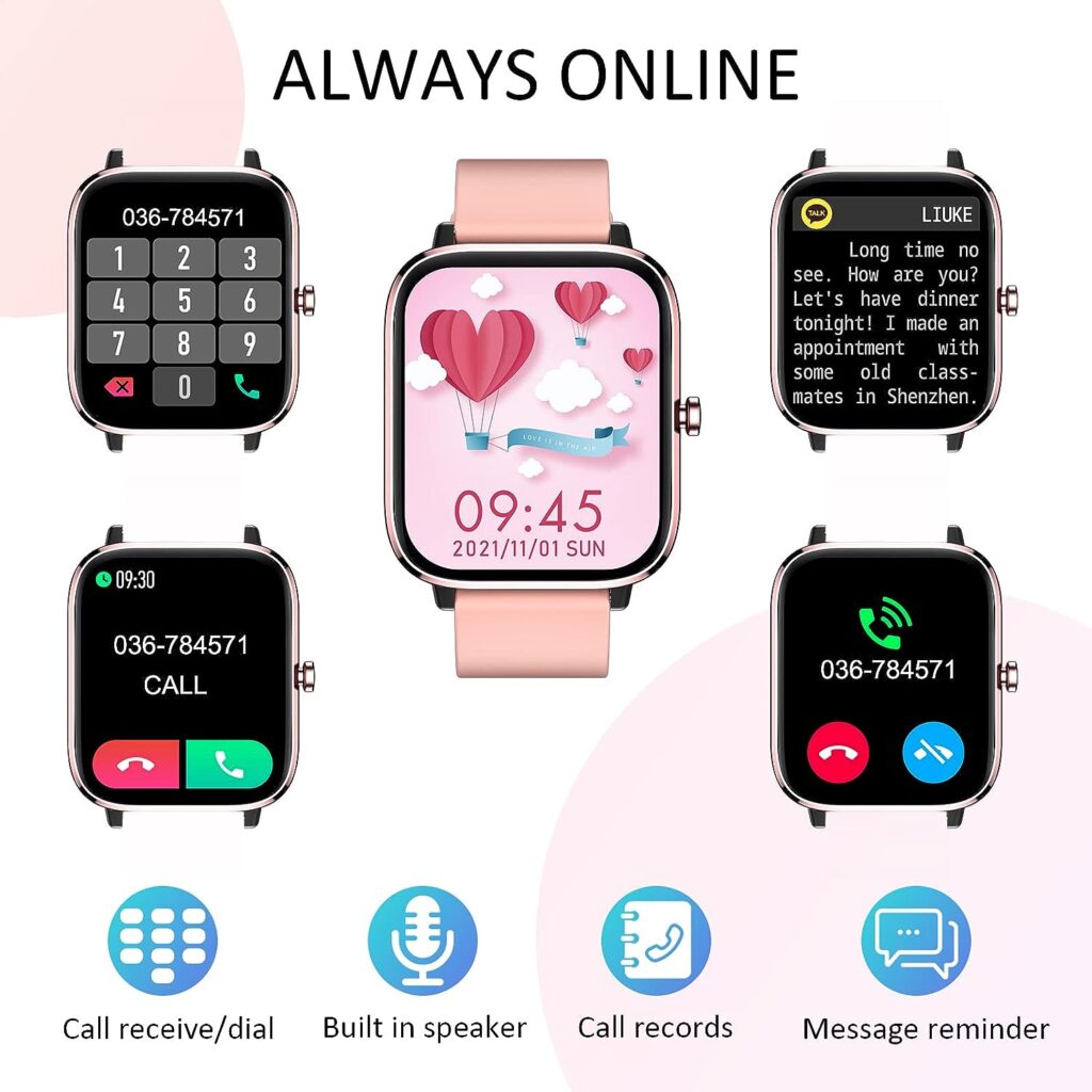 Smart Watch for Women(Call Receive/Dial), Smartwatch for Android Phones and iPhone Compatible, Fitness Tracker 1.69 Full Touch Color Screen IP67 Waterproof with Heart Rate Monitor Sleep Tracker, Pink