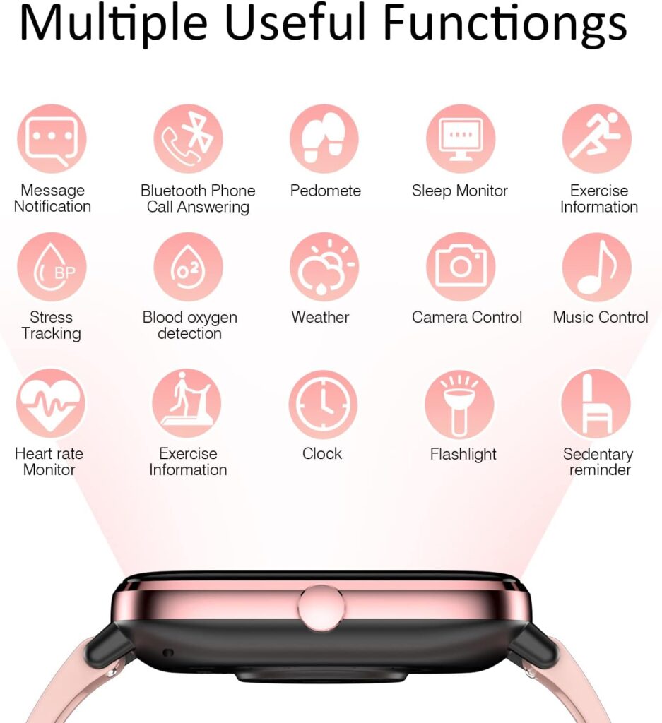 Smart Watch for Women(Call Receive/Dial), Smartwatch for Android Phones and iPhone Compatible, Fitness Tracker 1.69 Full Touch Color Screen IP67 Waterproof with Heart Rate Monitor Sleep Tracker, Pink