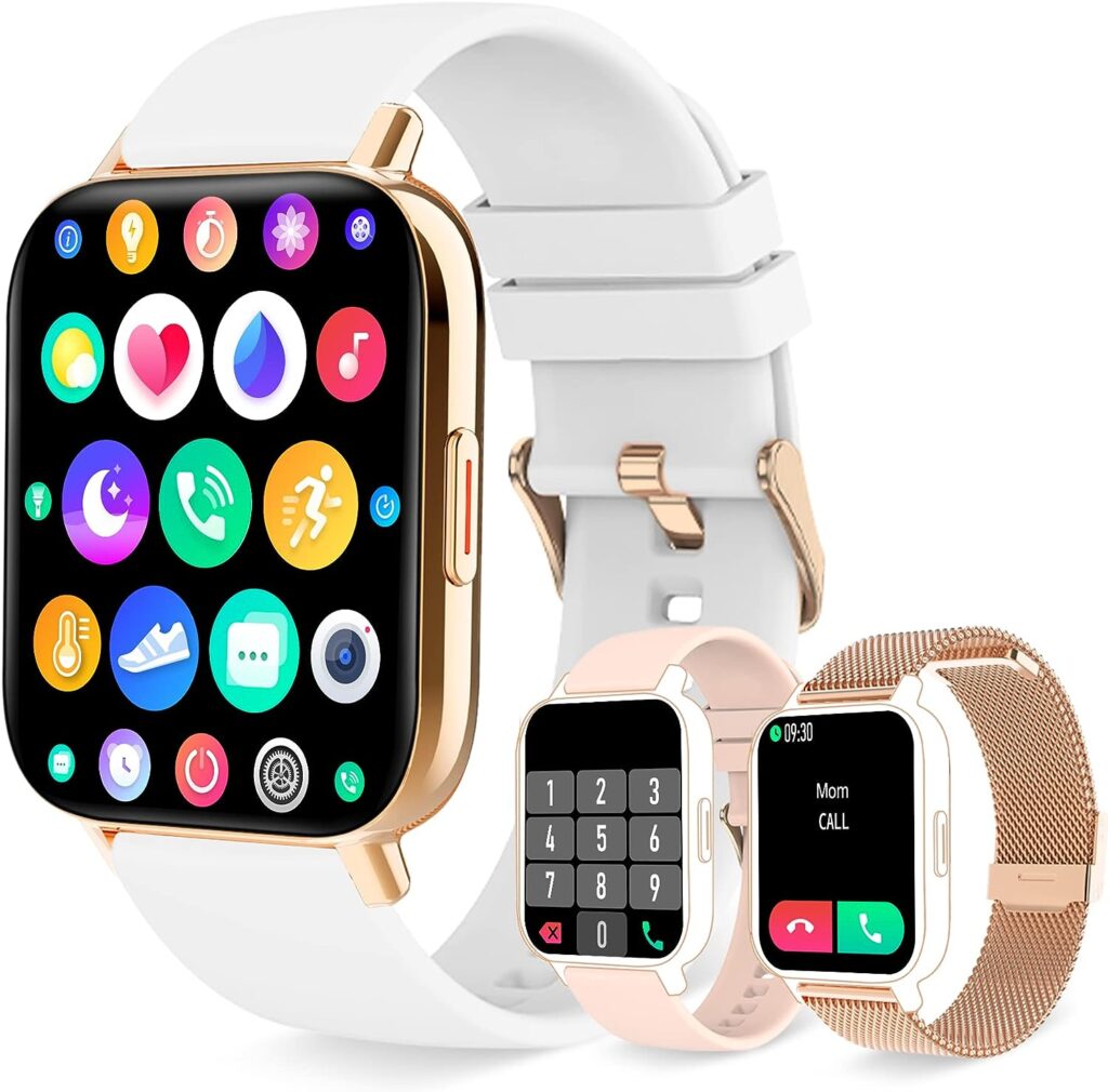 Smart Watch for Women(Dial/Answer Call) Full Touch Screen Smartwatch for Android iOS Phones Waterproof Fitness Tracker with Pedometer Heart Rate Sleep Monitor Digital Watches for Women with 3 Straps