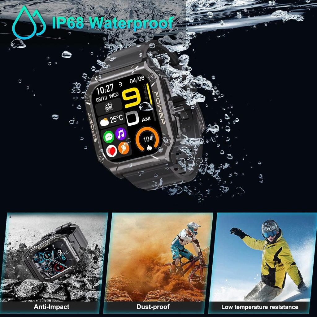 Smart Watch-Military Smart Watches for Men, 2 Military Watch with Bluetooth Call IP69 Waterproof Smart Watches Rugged Outdoor Mens Watch for iPhone Android Smartwatch with Heart Rate Monitor