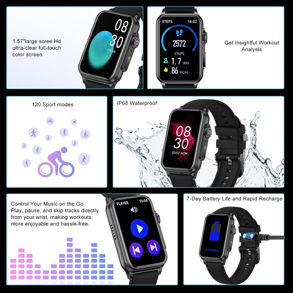 XSUTIC Smart Watch Answer Make Call,Fitness trackers with Blood Oxygen Blood Pressure and Sleep Monitor,1.57Full Touch Screen Waterproof Smartwatch,Step Counter Watch for Women Men